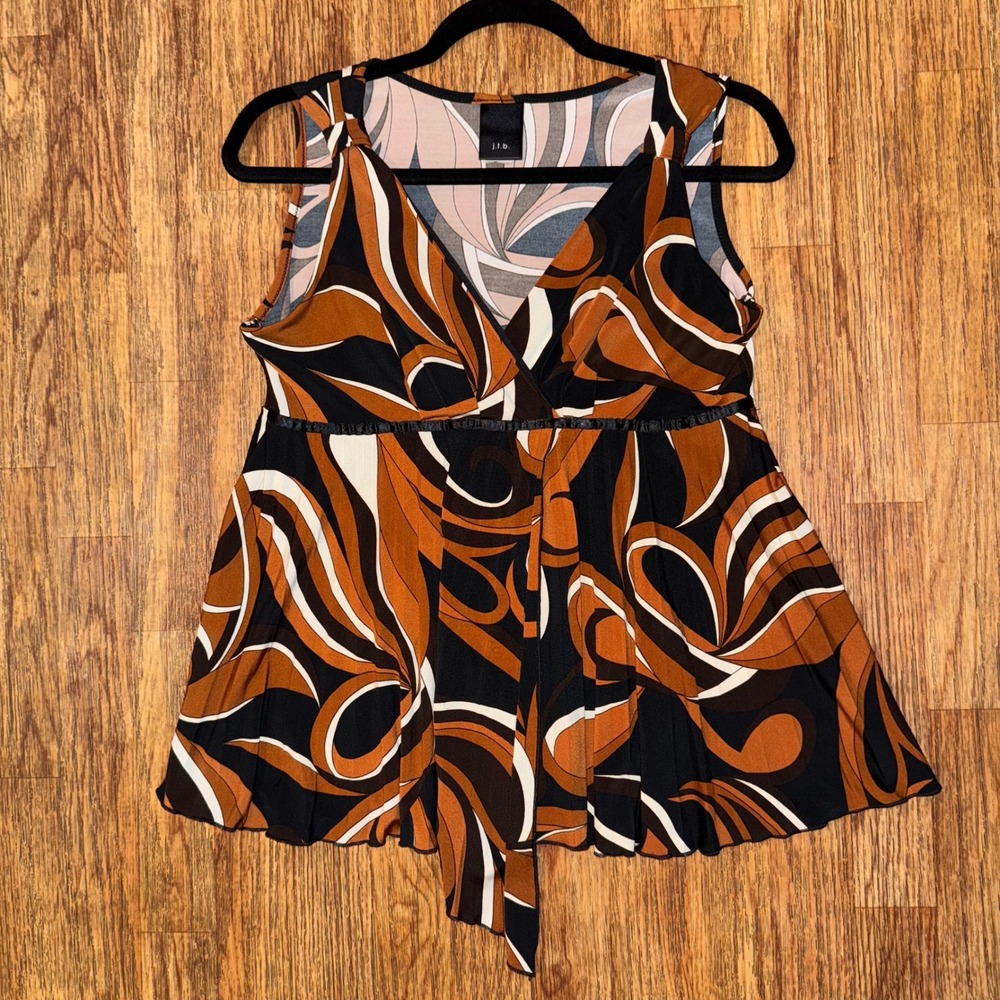 j.t.b. Y2K Babydoll Tank Top Medium Brown Swirl Retro Psychedelic Sleeveless